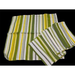6  Target Cloth Cotton Dinner Napkins White Striped Yellow Green Party 20”